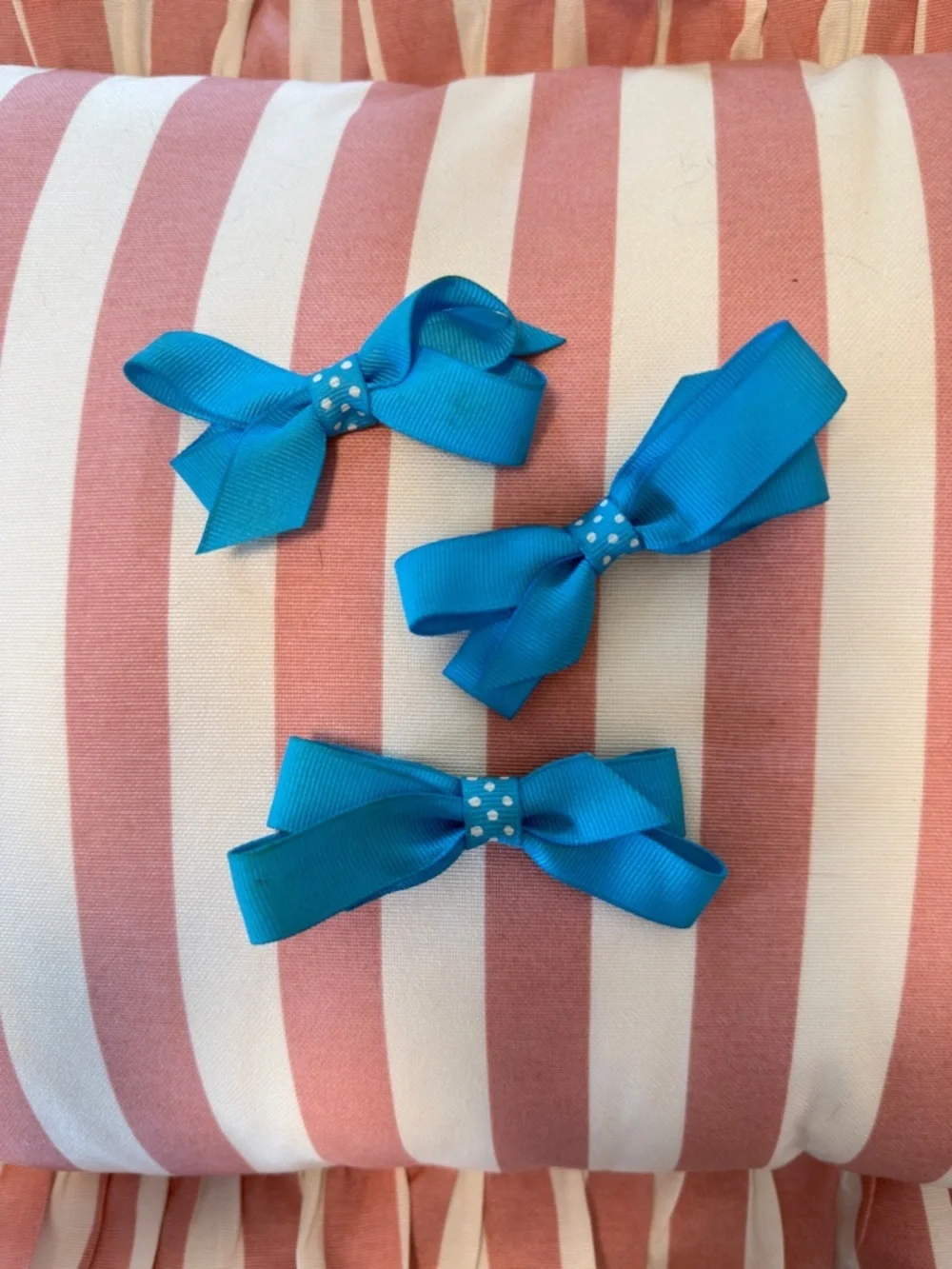 Set of 3 Turquoise Polka Dot Ribbon Hair Bows